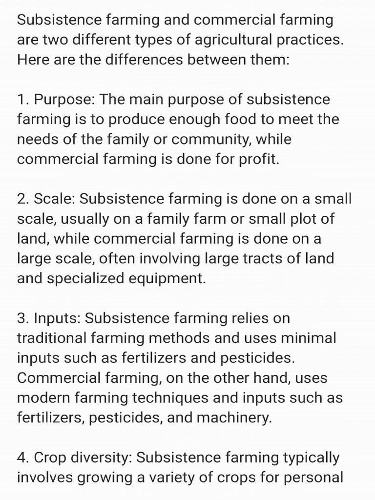 Differences Between Subsistence Farming and Commercial Farming | PDF