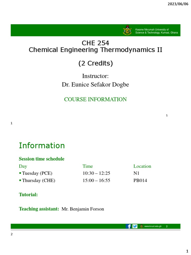 Chem. Eng. Thermodynamics II (CHE 254) - Introduction - 2023 | PDF ...