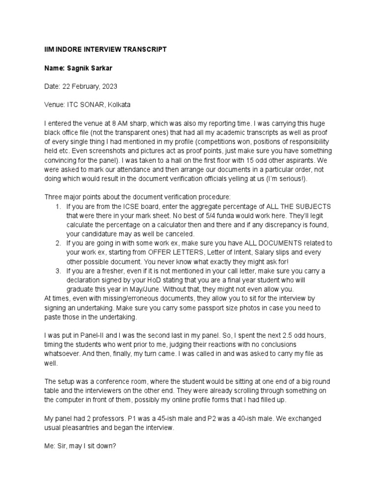 Iim Interview Transcripts | PDF