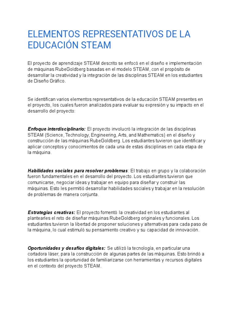 Elementos Clave de la Educación STEAM | PDF | Diseño | Aprendizaje