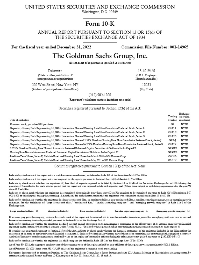 REPORT ANNUALE GOLDMAN SACHS GROUP PDF Derivative (Finance