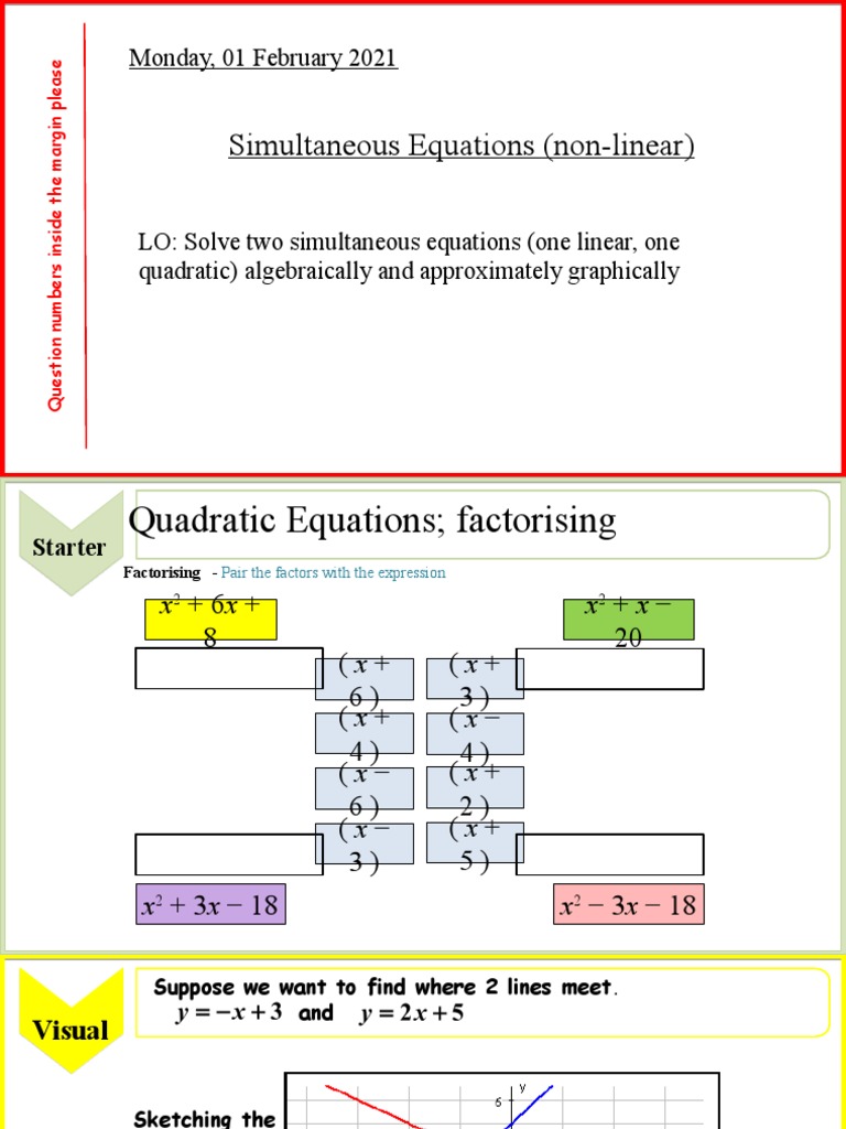 Simultaneous Equations With Quadratics | PDF | Equations | Quadratic ...