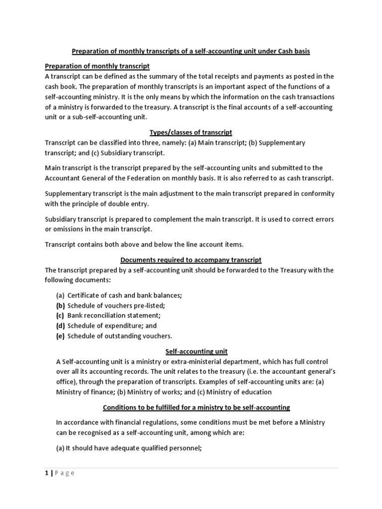 Monthly Transcripts for Self-Accounting Units | PDF | Cash | Banks