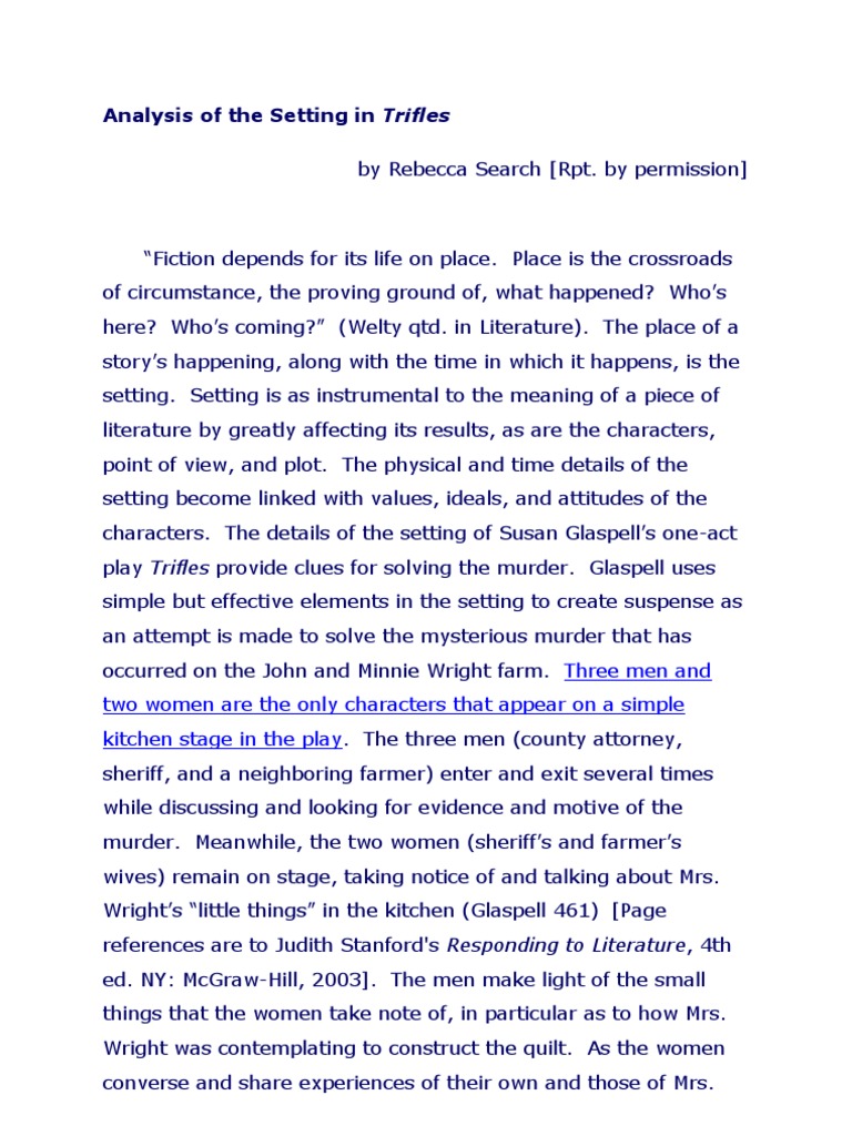 Setting Analysis of Susan Glaspell's Trifles | PDF | Mystery, Thriller ...