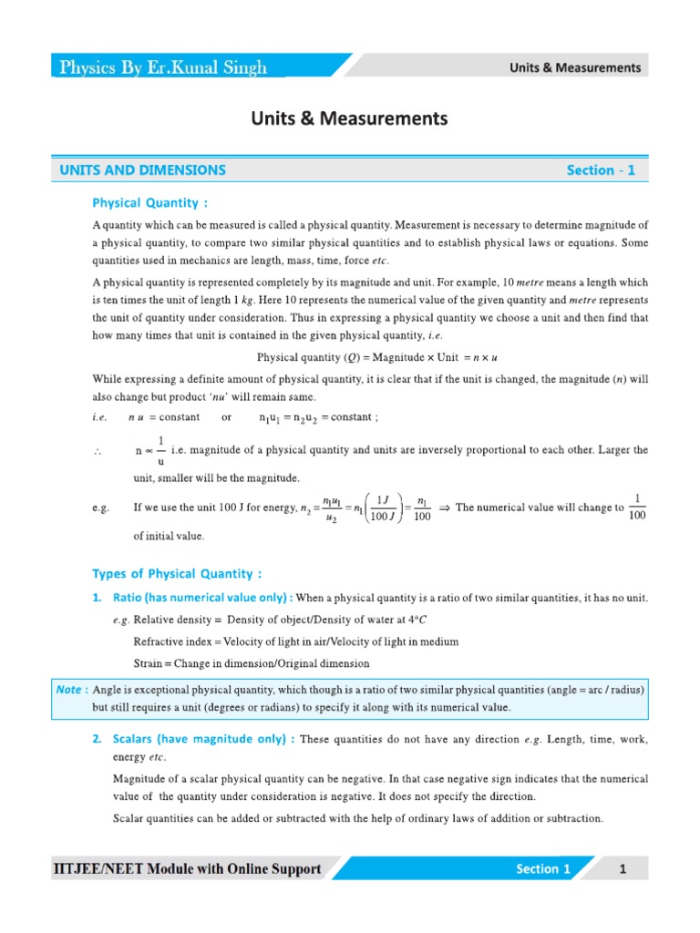Kunal Phy Chap 1 Explained Notes | PDF