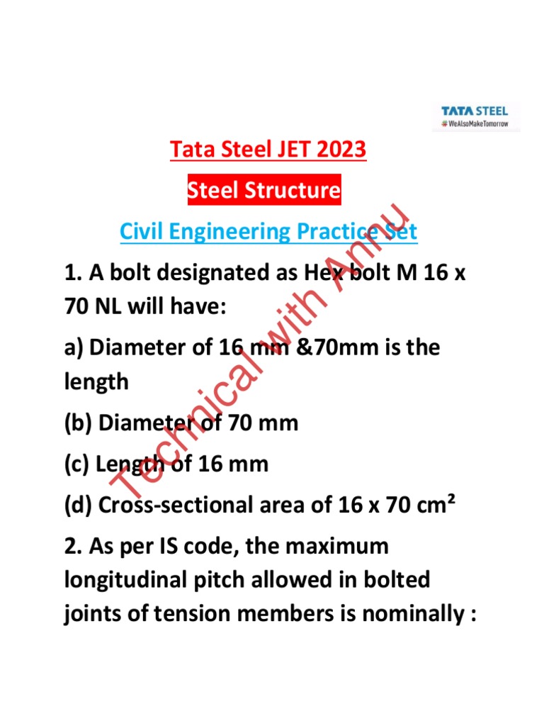 Civil Steel Structure Document | PDF | Strength Of Materials | Screw