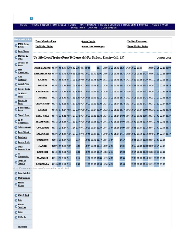 Up Side Local Trains - Railway Time Table Pune Station | PDF | Freedom ...