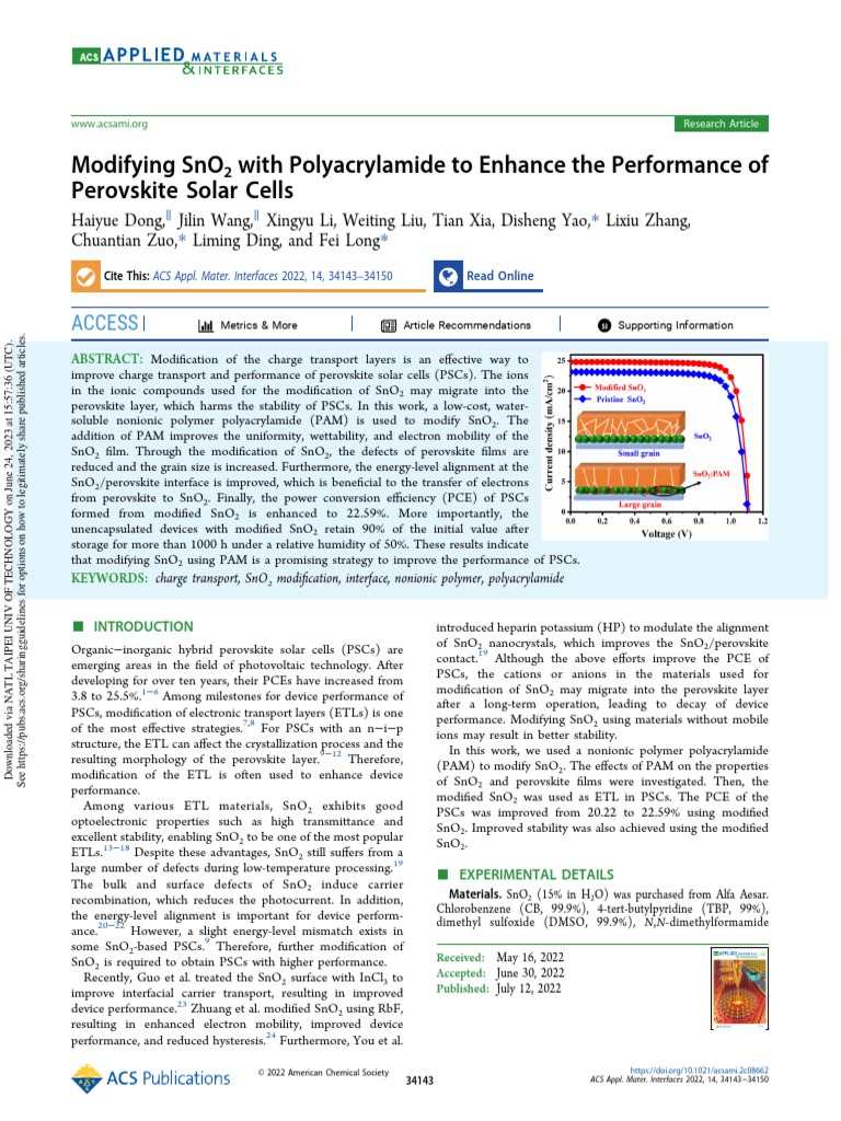 Modifying sno2 with polyacrylamide to enhance the performance of