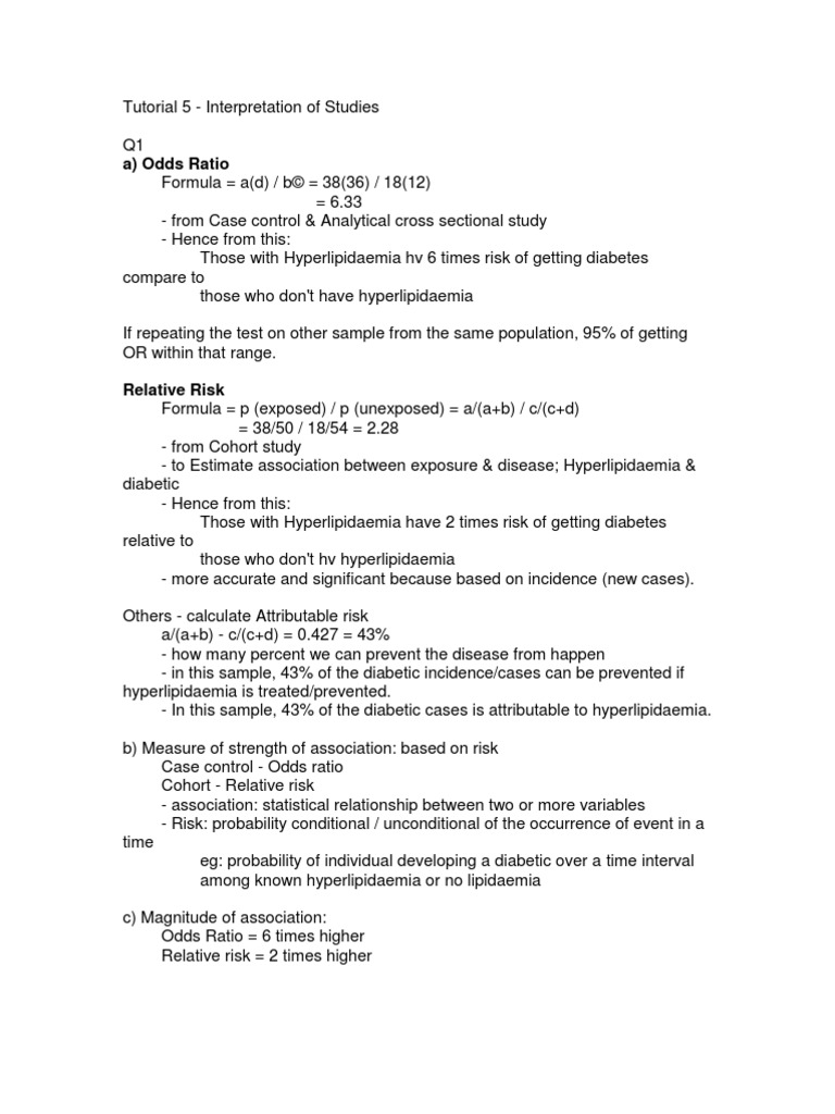 Tutorial 5 Answer Pdf Odds Ratio Relative Risk