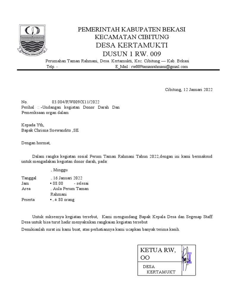 Surat Undangan Kegiatan Donor Darah Rev.1 | PDF
