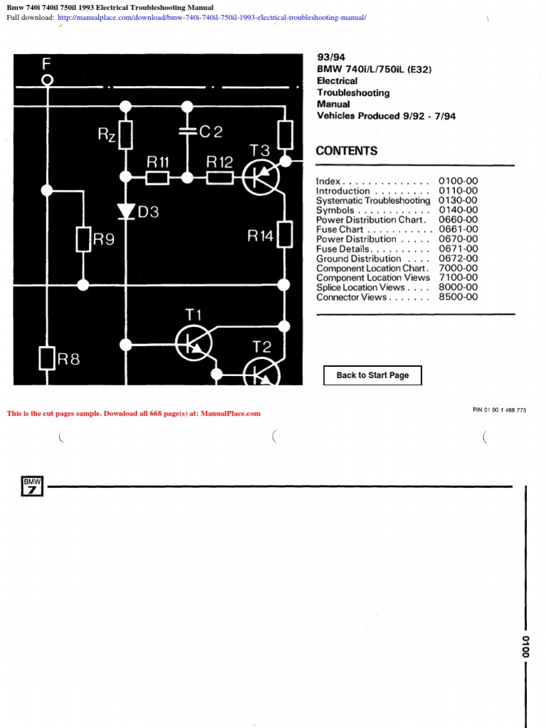 BMW 740i 740il 750il 1993 Electrical Troubleshooting Manual | PDF