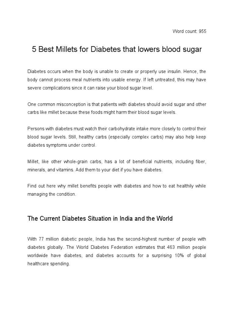5 Best Millets for Diabetes that lowers blood sugar PDF