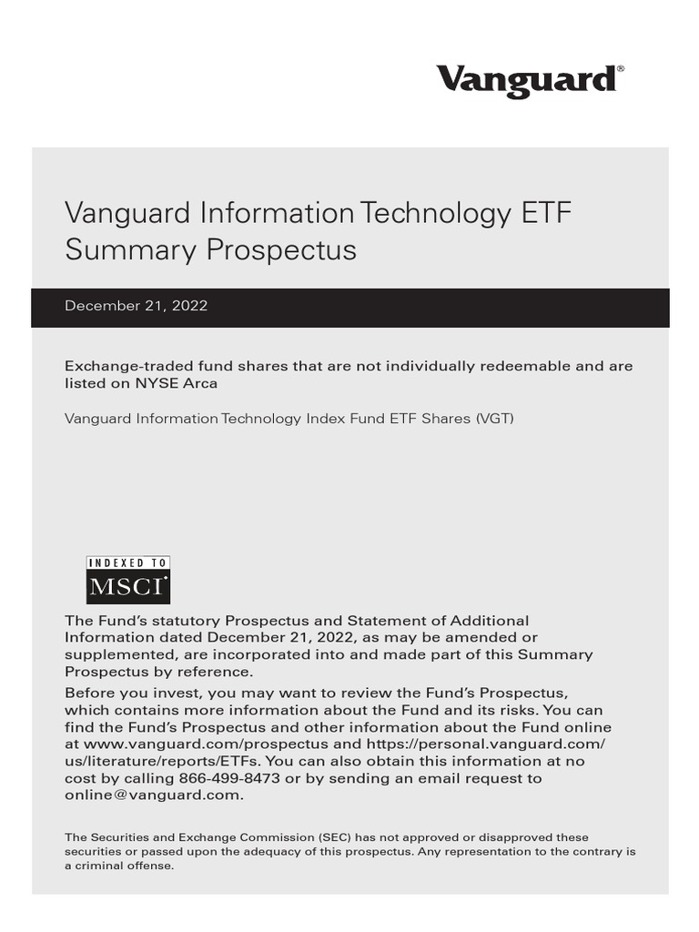 Vanguard Information Technology ETF Summary Prospectus | PDF ...