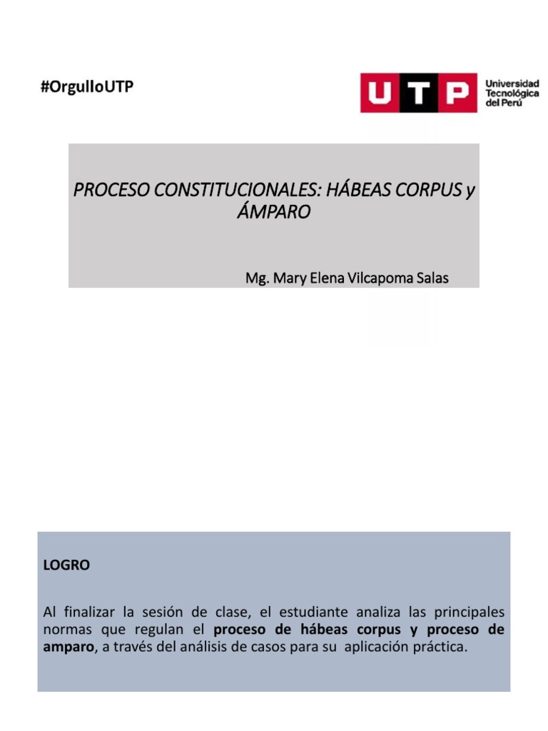 S12s1.Diapositivas. Proceso de Hábeas Corpus y Amparo | PDF | Habeas ...