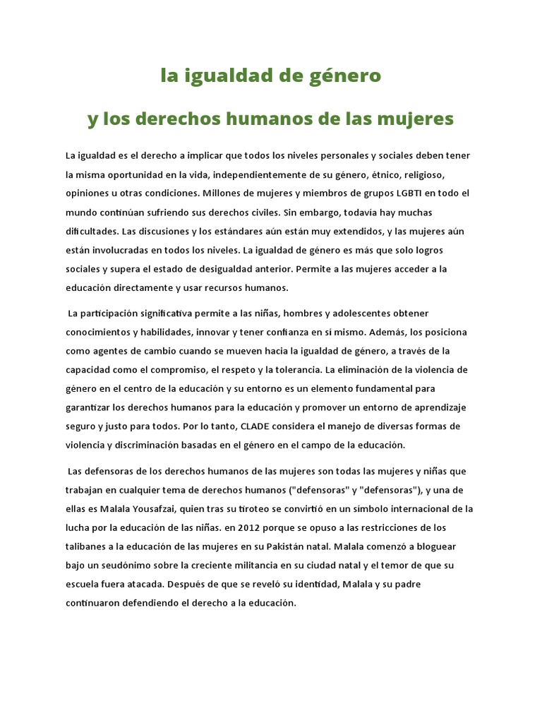 Igualdad de Género y Derechos Humanos | PDF | Estudios de género ...