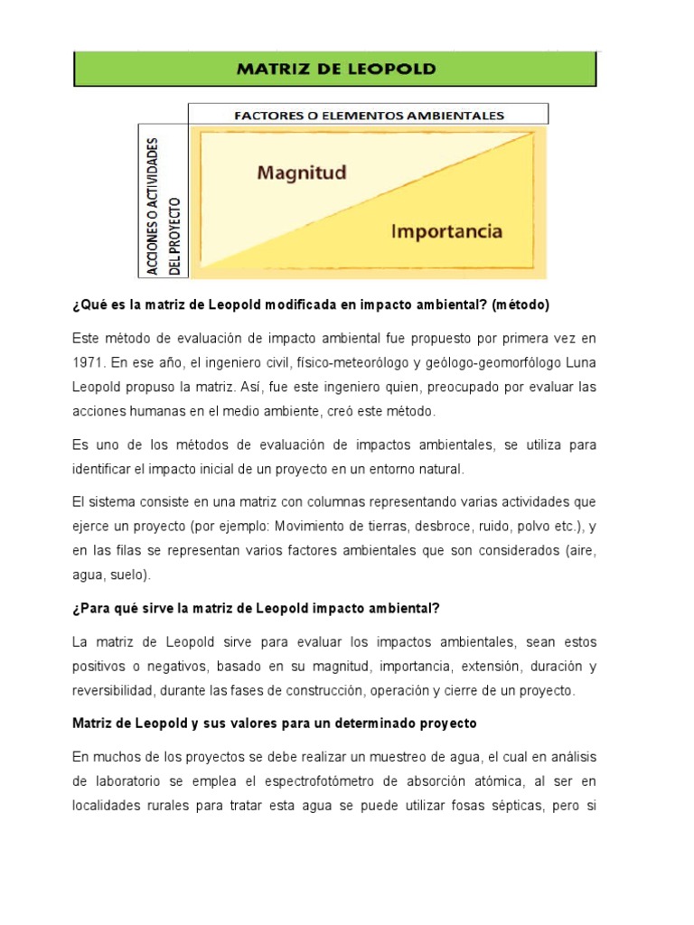 Matriz de Leopold PDF Entorno natural Agua