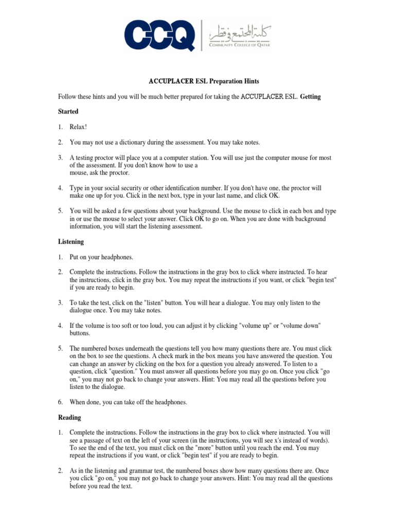 Compass Esl Preparation Hints | PDF | Question | Cognition