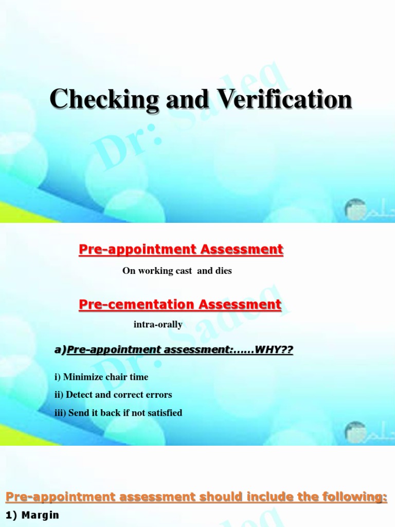 Checking and Verification م٤ PDF Mouth Dentistry Branches