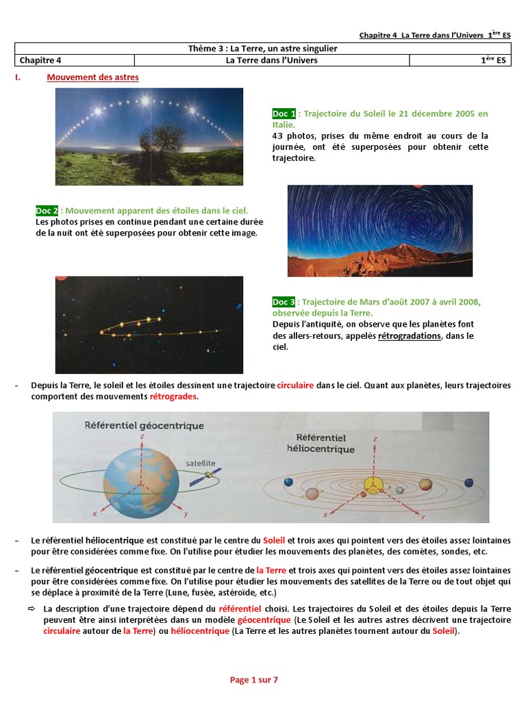 La Terre dans l'Univers : Modèles et Mouvements | PDF | Héliocentrisme ...