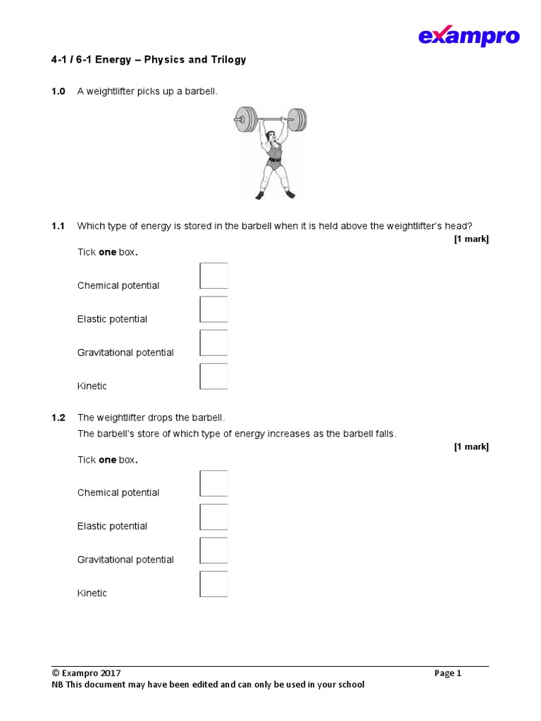 Physics Separate And Trilogy Energy Pdf Potential Energy