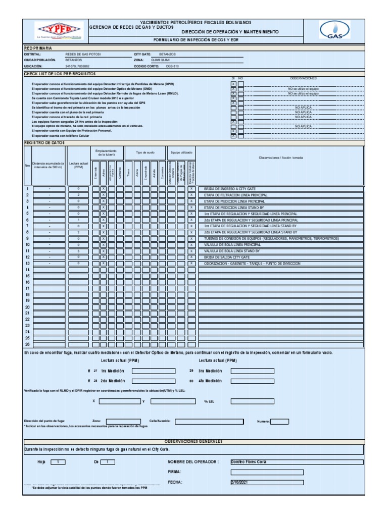 Reconocimiento de PerdidasPotosi FEBRERO PDF Gas natural