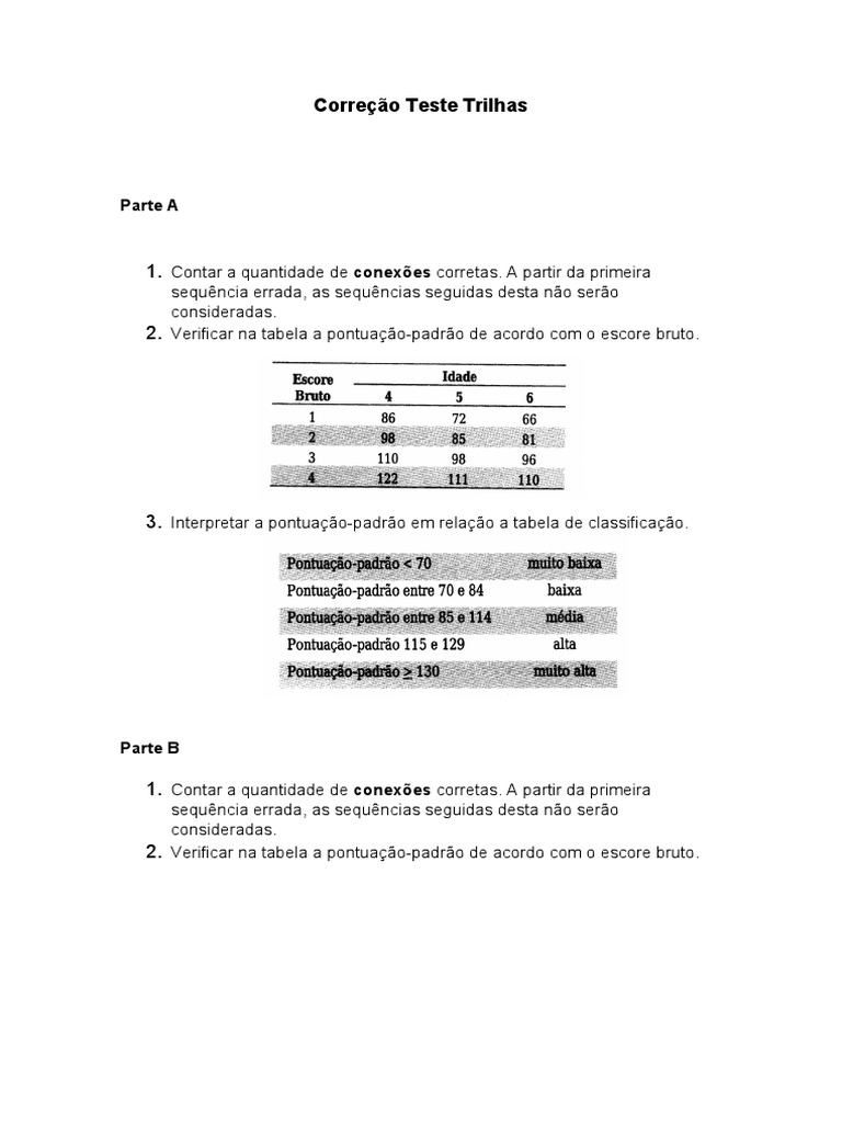 Correção do Teste de Trilhas A e B | PDF | Métodos e Materiais de Ensino