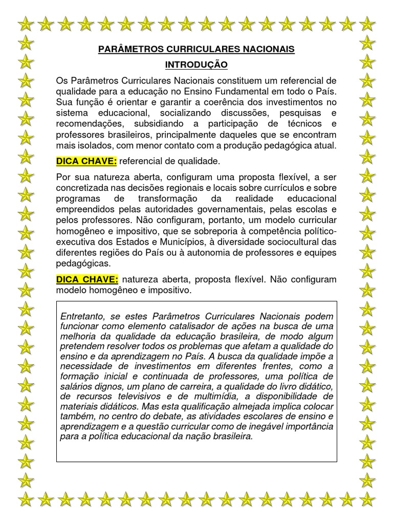 PARÂMETROS CURRICULARES NACIONAIS RESUMO INTRODUÇÃO | PDF | Pedagogia ...