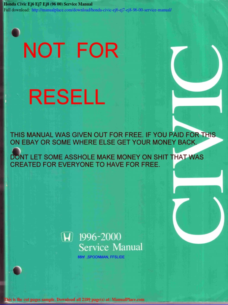 Honda Civic Ej6 Ej7 Ej8!96!00 Service Manual PDF Automatic