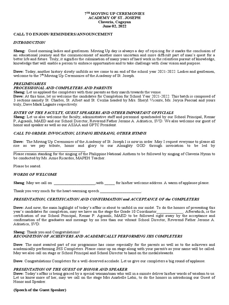 Master of Ceremony Script PDF