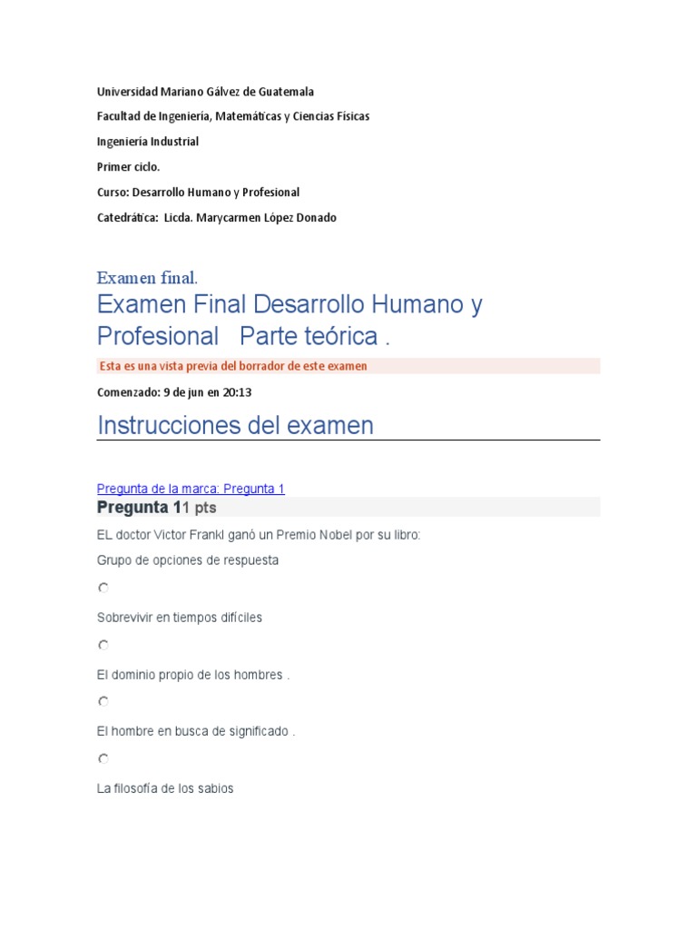 Examen Final: Desarrollo Humano UMG | PDF | Moralidad