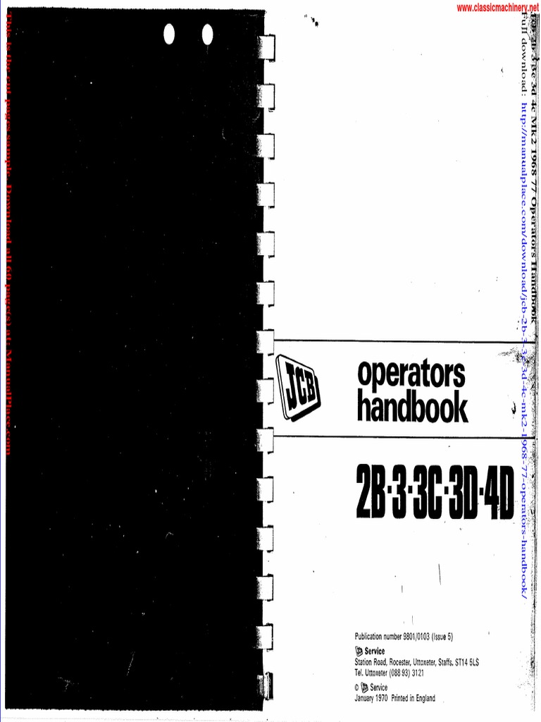JCB 2b 3 3c 3d 4c Mk2 1968 77 Operators Handbook | PDF