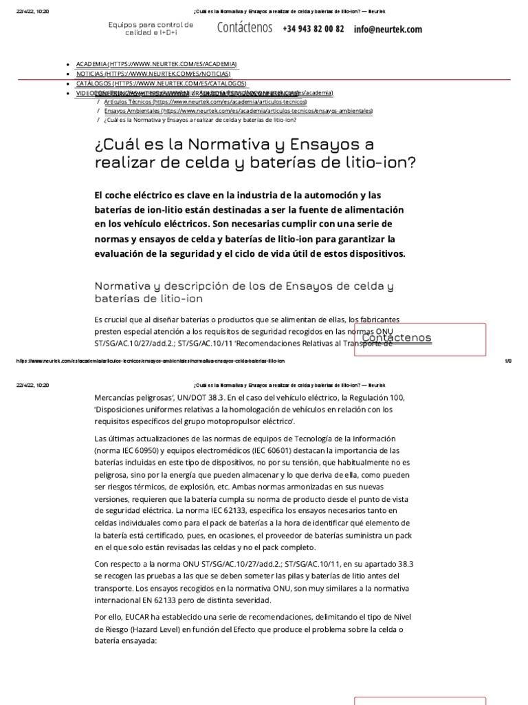 Normativa y Ensayos Baterías de Litio | PDF | Batería de iones de litio ...