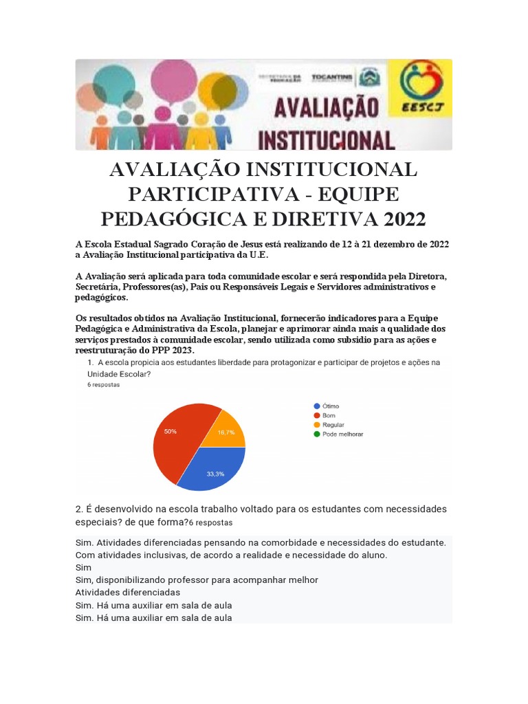 Avaliação Institucional 2022: Equipe Escolar | PDF | Pedagogia ...