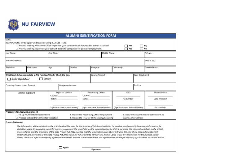 Alumni Identification Form | PDF | Identity Document | Information