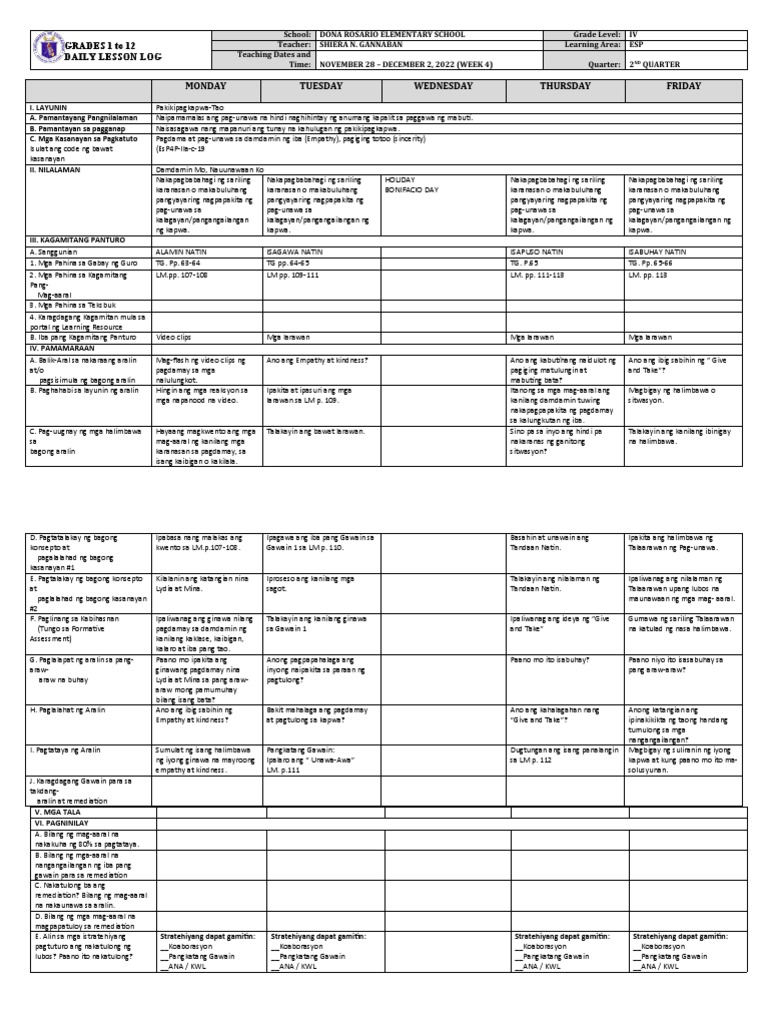 DLL - Esp 4 - Q2 - W4 | PDF