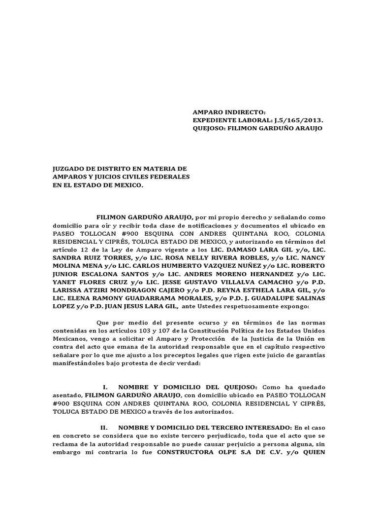 AMPARO INDIRECTO Filimon | PDF | Constitución | Derecho Constitucional