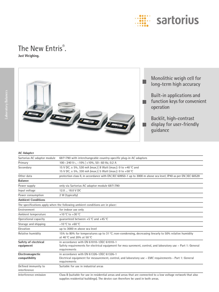 Sartorius Entris Series Product Brochure | PDF | Weight | Pound (Mass)
