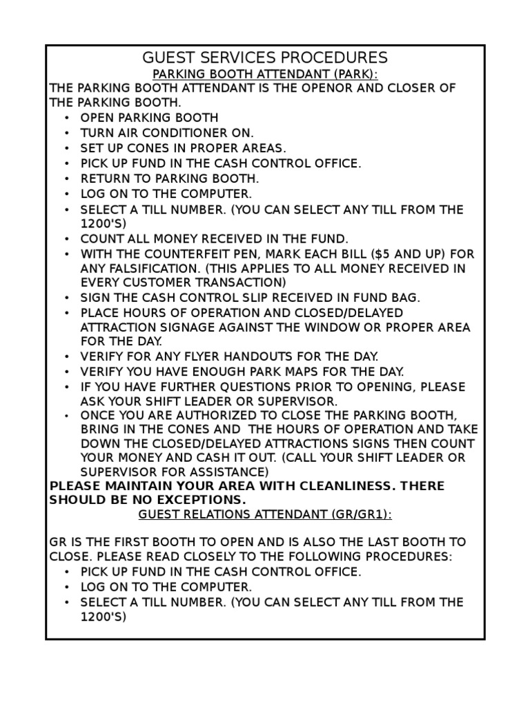 Guest Service Procedures PDF Money Business
