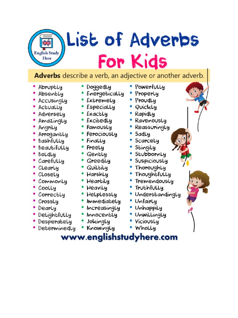 List of Adverbs For Kids PDF