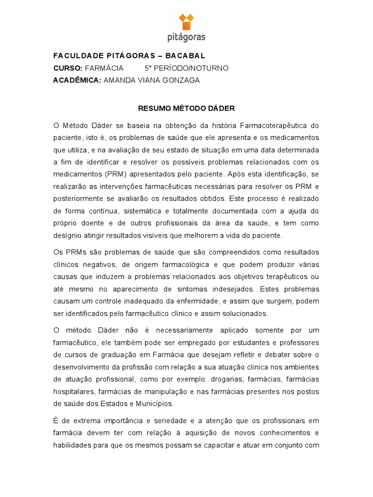 Resumo método dáder | PDF | Farmacêutico | Receita médica