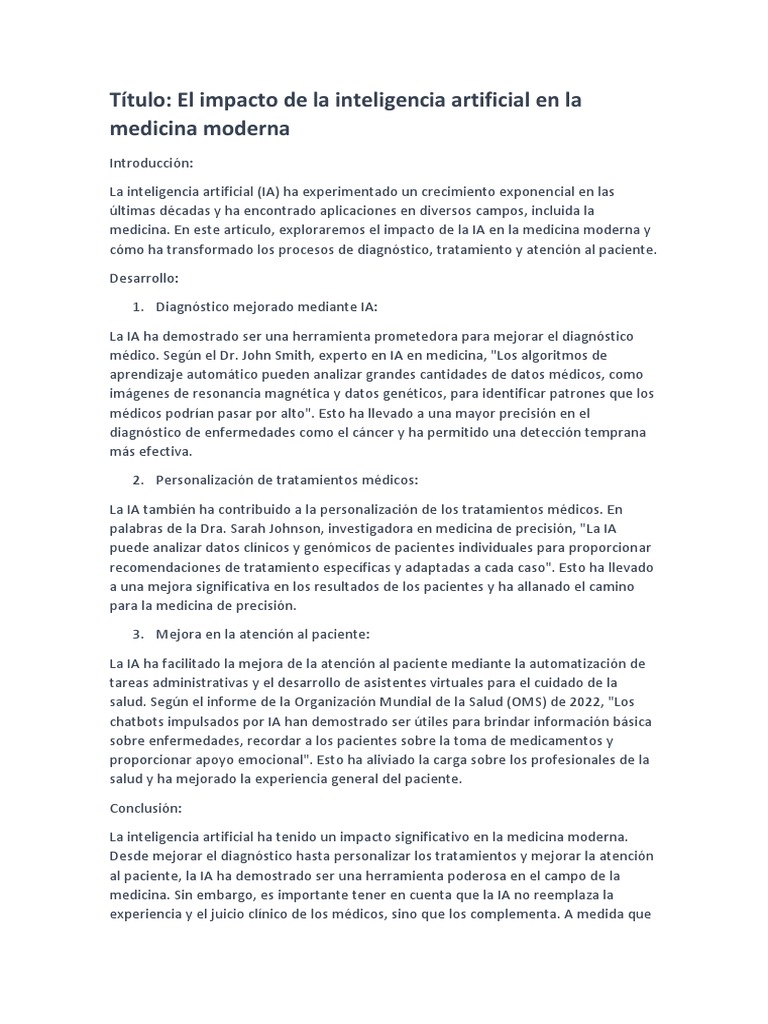 Impacto de la IA en la Medicina Moderna | PDF | Inteligencia artificial ...