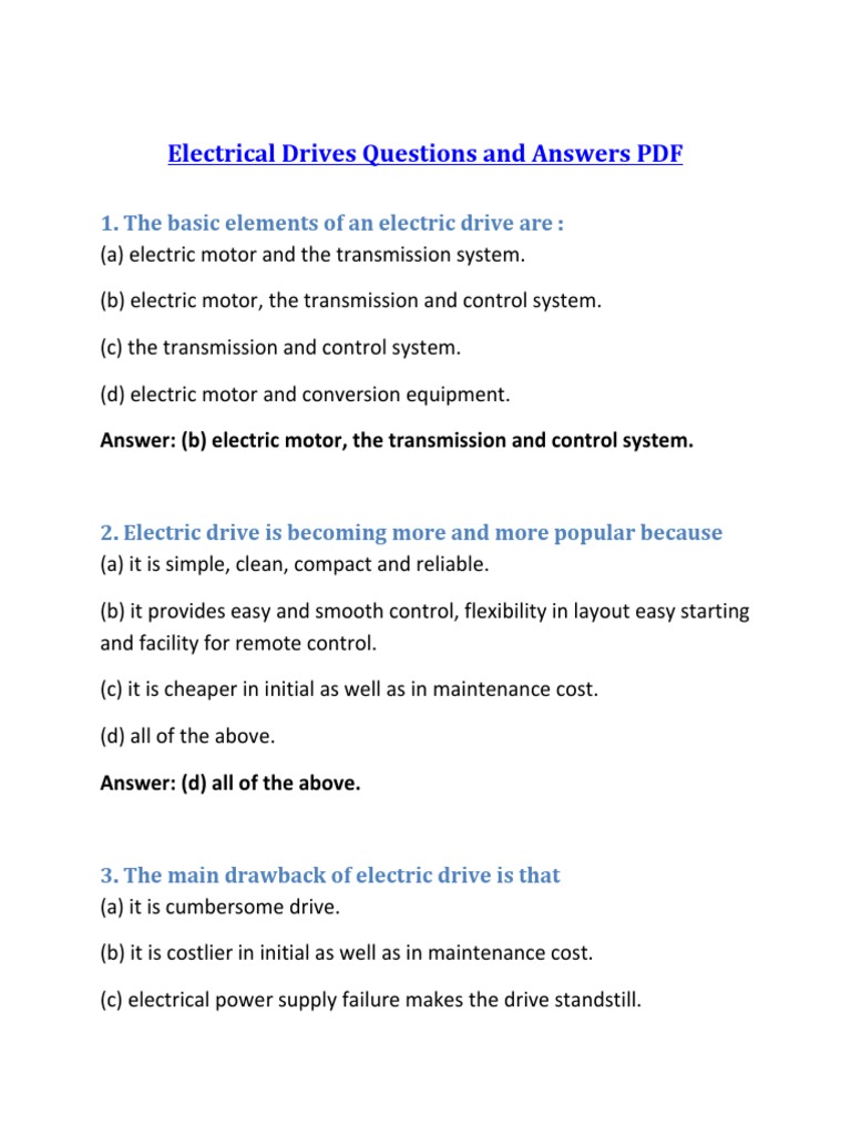 Electrical Drives Questions and Answers PDF PDF Electric Motor