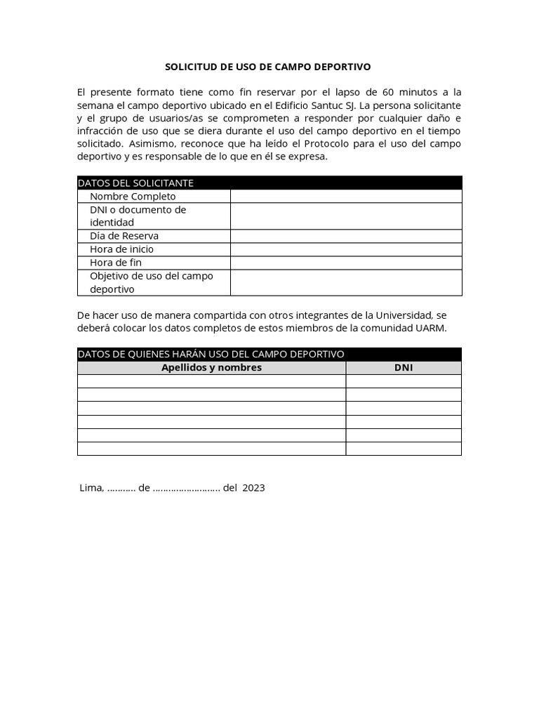 Solicitud de Uso de Campo Deportivo