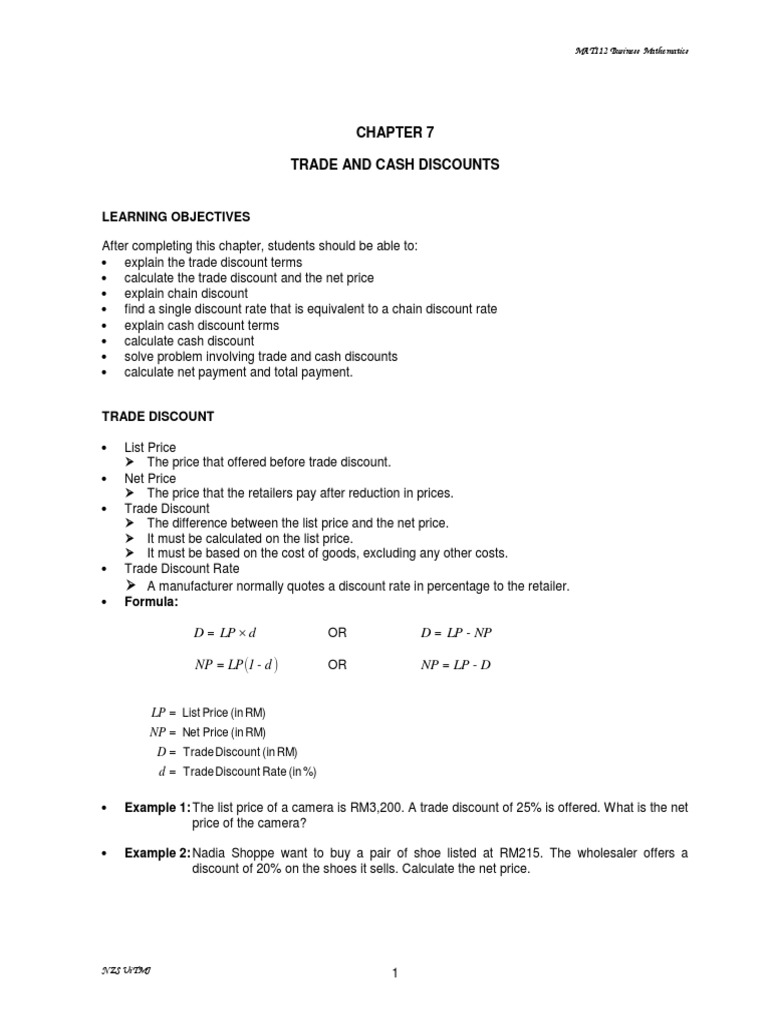 Trade and Cash Discounts Explained | PDF | Discounting | Invoice