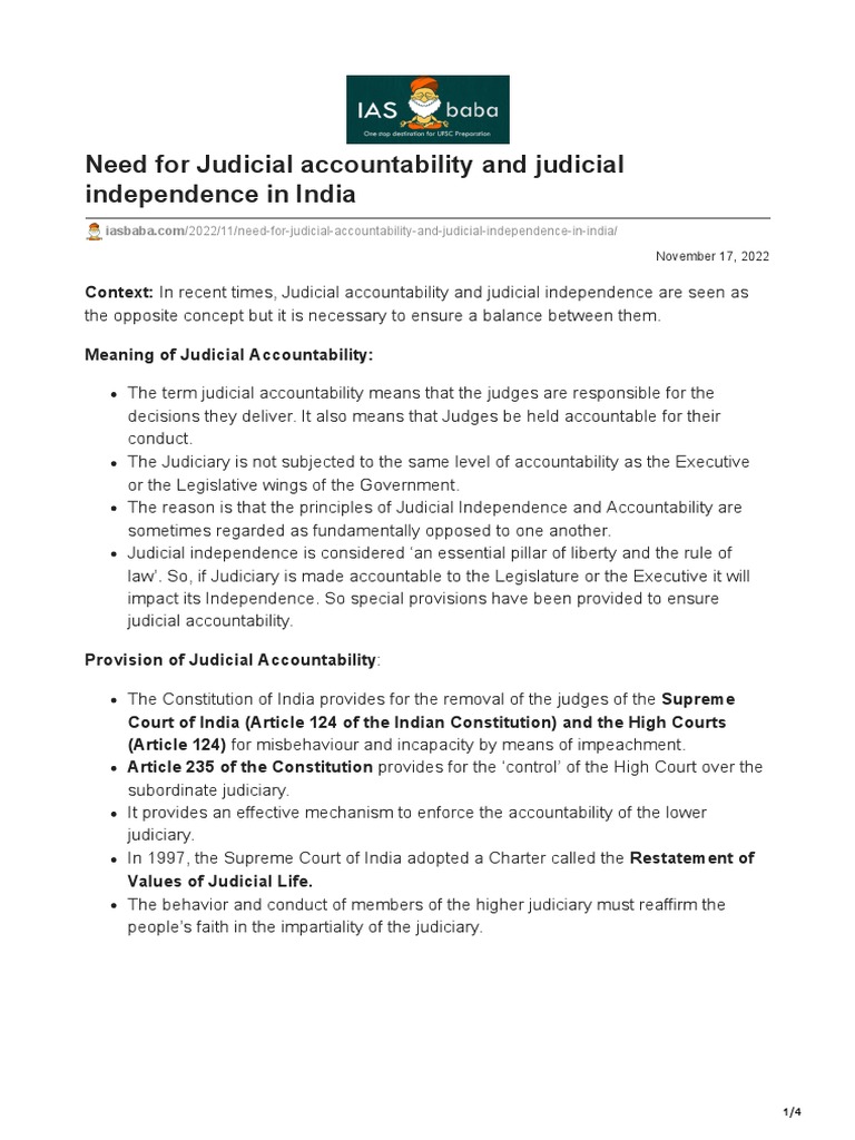 Need For Judicial Accountability and Judicial Independence in India