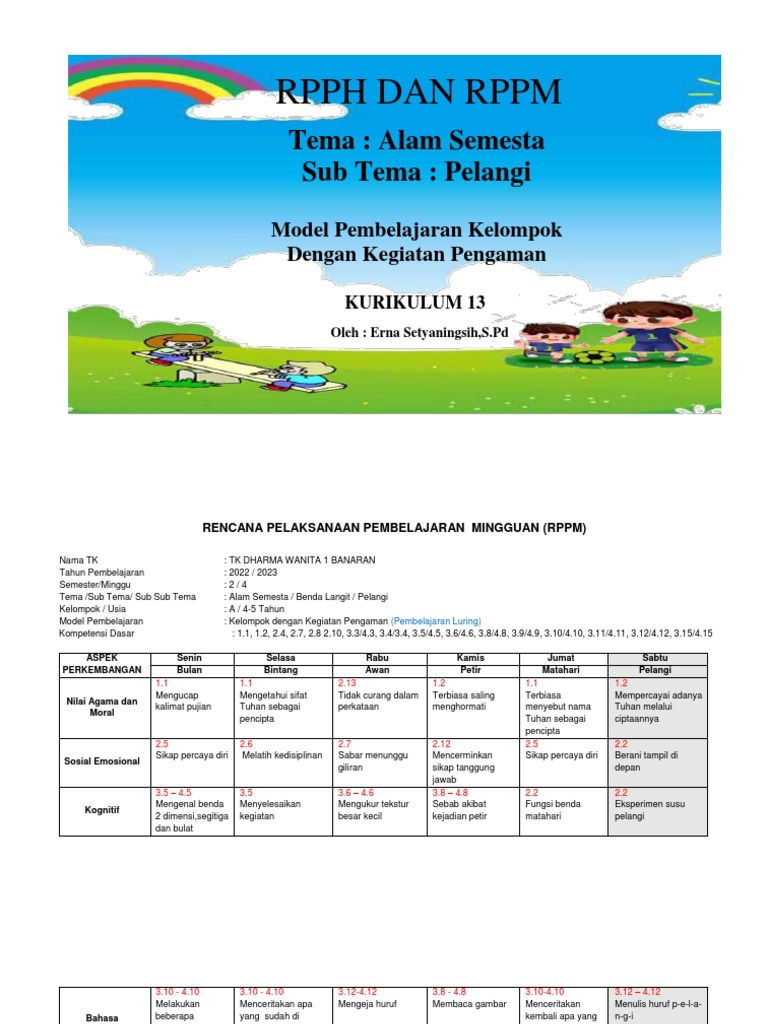 RPPH Dan RPPM: Tema: Alam Semesta Sub Tema: Pelangi | PDF