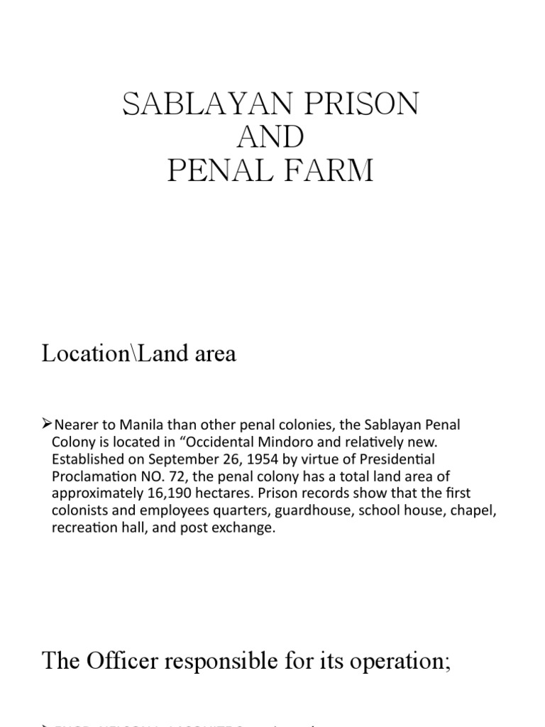 Sablayan Prison and Penal Farm Overview | PDF | Prison | Crimes