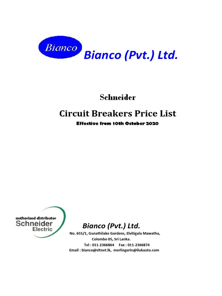 Schneider Price List 2020 PDF Manufactured Goods Power Engineering