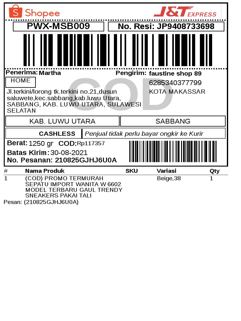 Label Pengiriman - Reguler - 1 | PDF