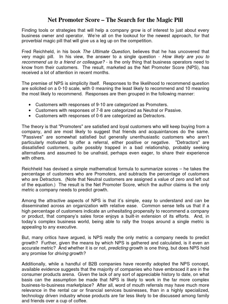 Net Promoter Score | PDF